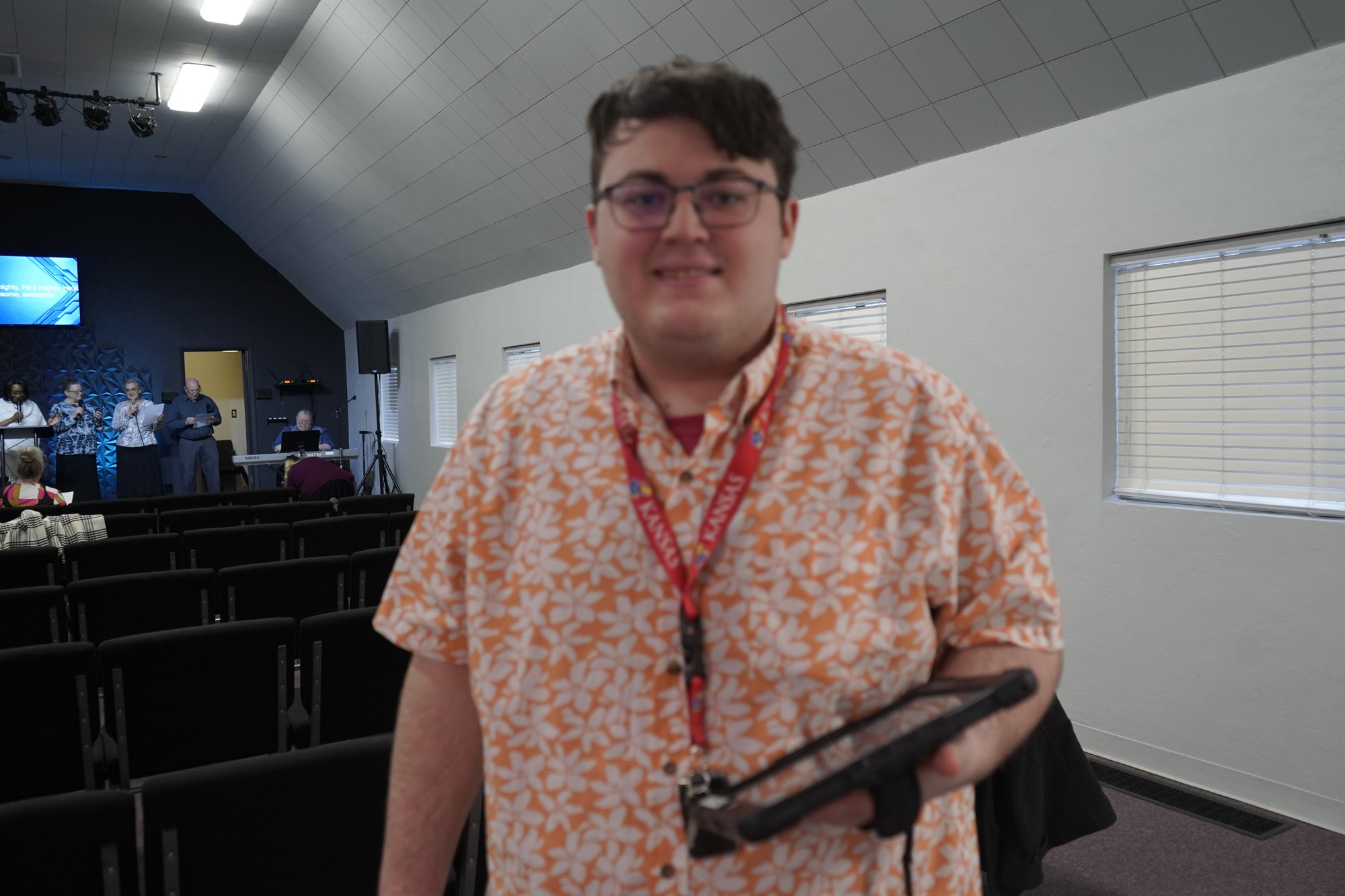 Michael Chester serving with technology at Refuge Church